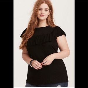 Torrid Black Woven Ruffle Tee